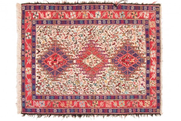 Persian Silk Soumakh Carpet 120x120 Handwoven Multicolor Abstract Handwork Woven