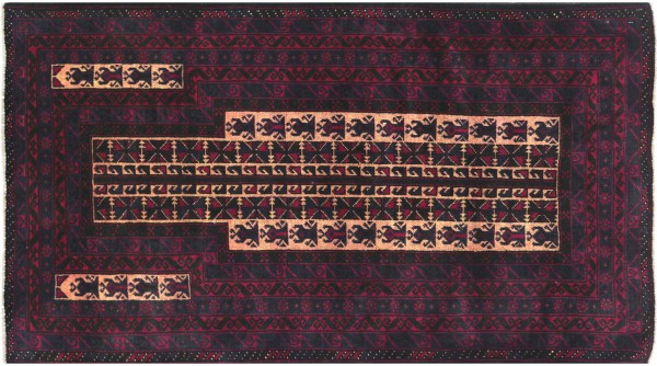 Afghan Prayer Rug Baluch Rug 90x150 Hand Knotted Blue Geometric Pattern
