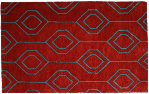 Kurzflor Teppich 120x180 Rot Durchgemustert Handarbeit Handtuft Modern