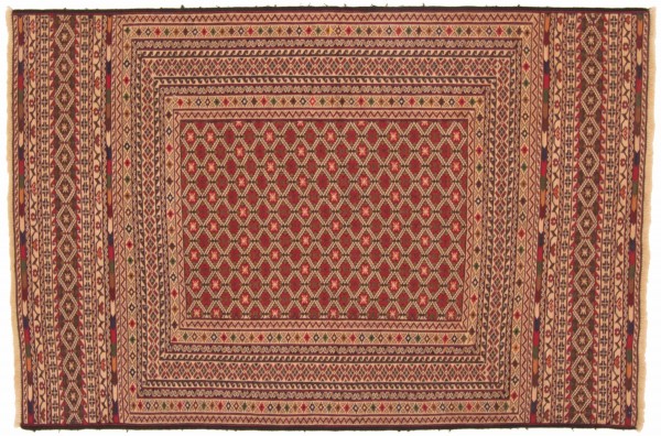 Afghan Mushwani Kilim Rug 120x180 Handwoven Red Geometric Pattern Handmade
