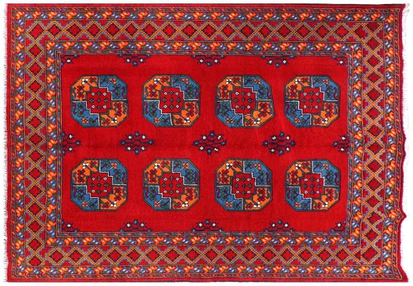 Afghan Aqcha Teppich 170x240 Handgeknüpft Rot Durchgemustert Orient Kurzflor Wohnzimmer