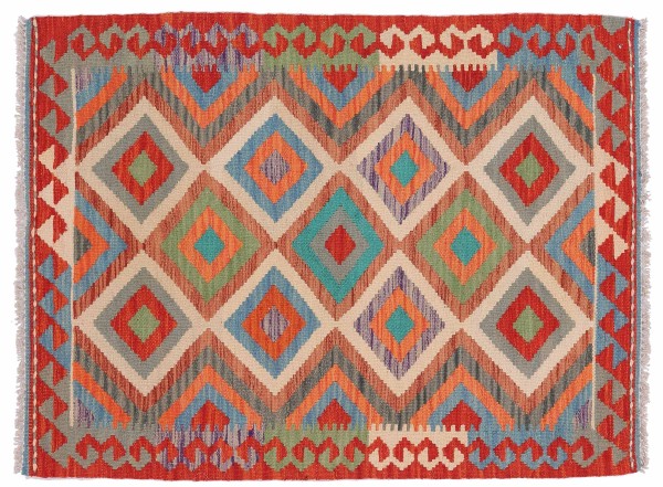Afghan Maimana Kelim Teppich 80x120 Handgewebt Bunt Geometrisch Handarbeit Gewebt