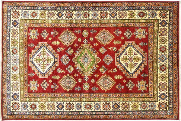 Afghan Fine Kazak Rug 150x200 Hand Knotted Red Mirror Pattern Orient Short Pile