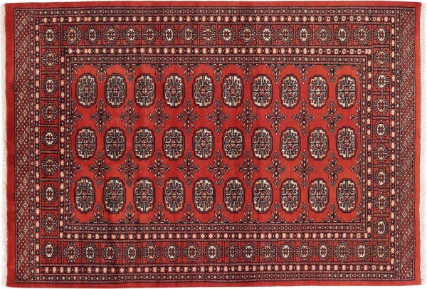 Pakistan Buchara Teppich 120x180 Handgeknüpft Rot Geometrisch Orient Kurzflor