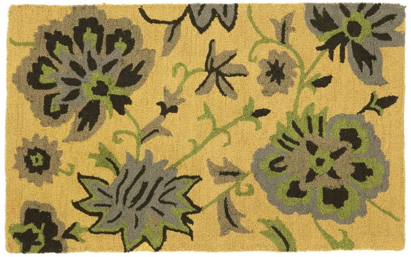 Wool Carpet Flower 90x150 Gold Floral Handmade Handtuft Modern