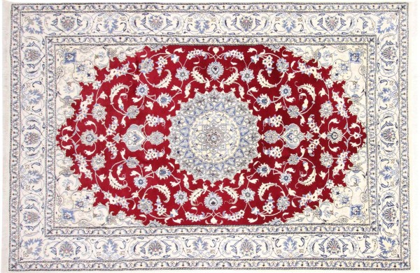 Persian carpet Nain Kashmar 200x300 Hand-knotted Red Medallion Oriental UNIKAT