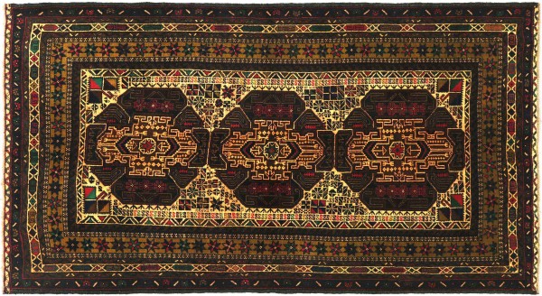 Afghan Baluch Baluch Rug 120x180 Hand Knotted Brown Geometric Orient Short Pile