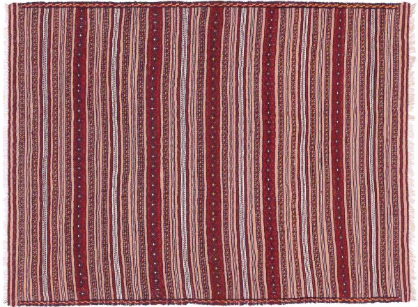 Afghan Kelim Soumakh Ghalmuri Teppich 100x130 Handgewebt Rosa Geometrisch Handarbeit