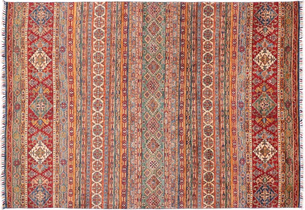 Afghan Ziegler Khorjin Rug 170x240 Hand Knotted Red Stripes Orient Short Pile
