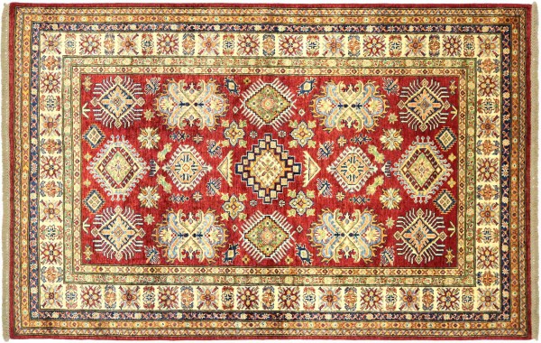 Afghan Kazak Fein 150x200 Handgeknüpft Orientteppich Rot Geometrisch Wolle