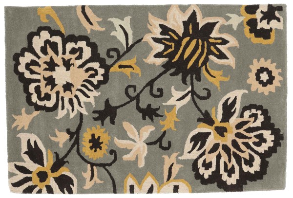 Kurzflor Teppich Flowers 120x180 Grau Blumenmuster Handarbeit Handtuft Modern