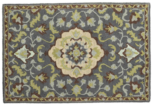 Teppich aus Wolle 120x180 Grau Medaillon Handarbeit Handtuft Modern