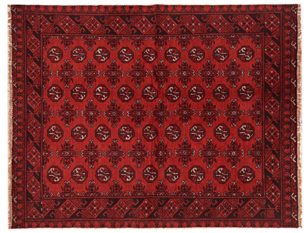 Afghan Aqcha Teppich 150x190 Handgeknüpft Rot Geometrisch Orient Kurzflor Wohnzimmer