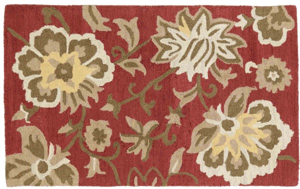 Wool carpet Flowers 90x150 red floral pattern handmade hand tuft modern