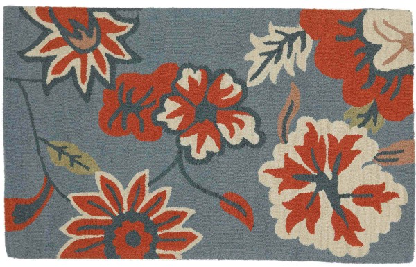 Wool carpet flower 90x150 blue floral handmade hand tuft modern