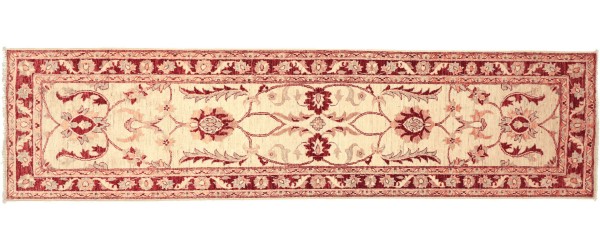 Afghan Chobi Ziegler 80x300 Handgeknüpft Teppich Läufer Beige Orientalisch