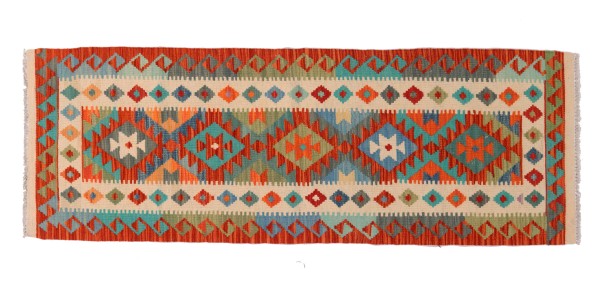 Afghan Maimana Kelim Teppich 60x180 Handgewebt Läufer Bunt Geometrisch Handarbeit
