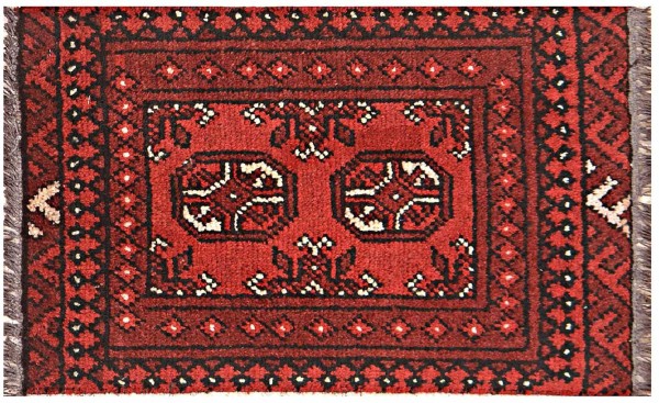 Afghan Aqcha Poshti Rug 40x60 Hand Knotted Red Geometric Orient Short Pile 5 