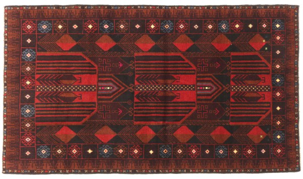 Belutsch Baluch Teppich 110x190 Handgeknüpft Braun Geometrisch Orientalisch UNIKAT