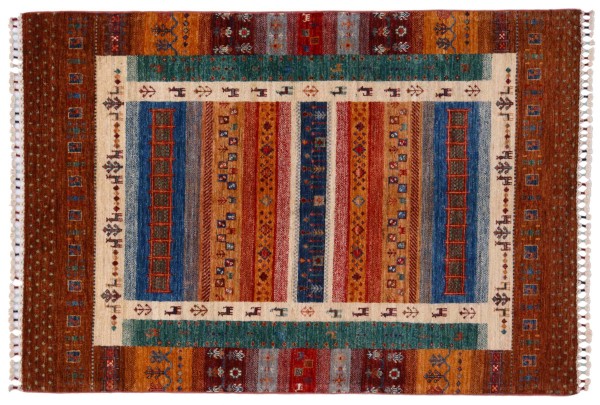 Ziegler nomad pattern carpet 120x180 hand-knotted brown striped oriental UNIKAT