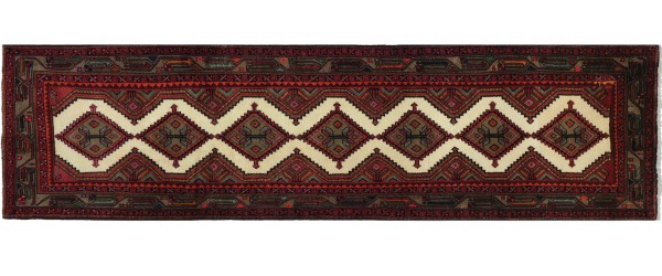 Perser Hamedan Teppich 80x290 Handgeknüpft Läufer Rot spiegelmuster Wolle Kurzflor Rug