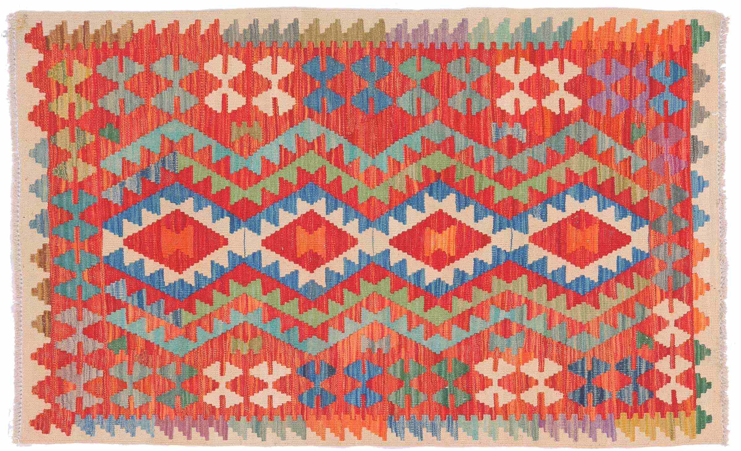 Afghan Maimana Kelim Carpet 100x190 Hand Woven Colourful Geometric Handmade 