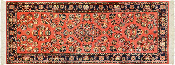 Sarough Rug 60x200 Hand Knotted Orange Floral Orient Low Pile Living Room