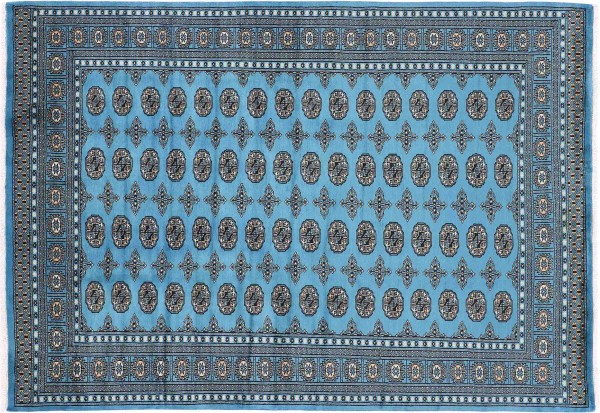 Pakistan Buchara Teppich 170x240 Handgeknüpft Blau Geometrisch Orient Kurzflor