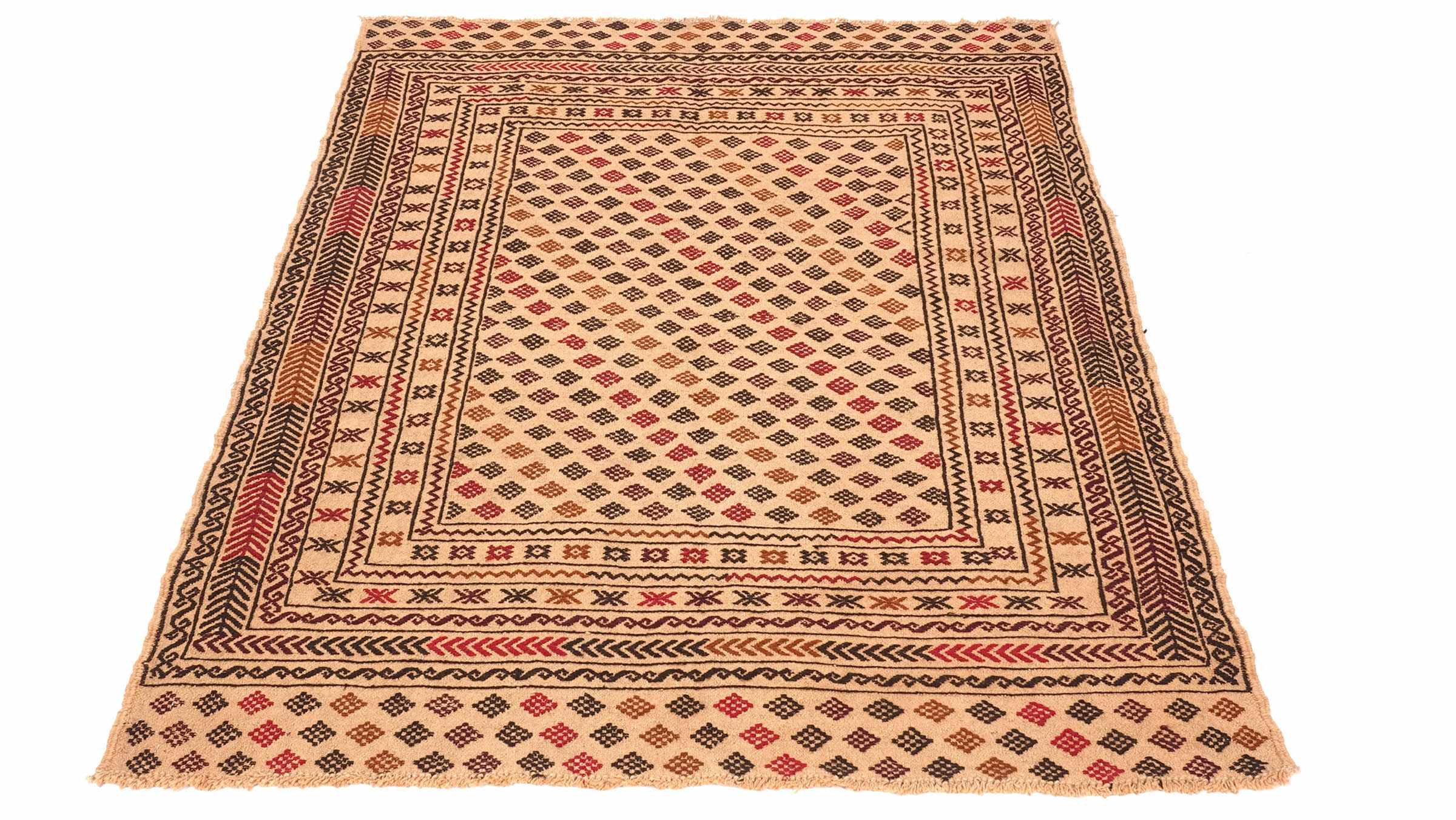 Afghan Kelim Gol Barjasta Carpet 130x190 Hand Woven Beige Geometric c 