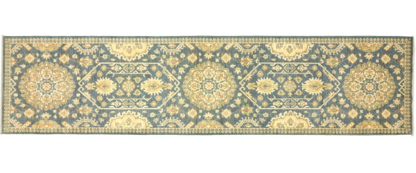 Afghan Chobi Ziegler Rug 80x320 Hand Knotted Runner Blue Floral Pattern Orient