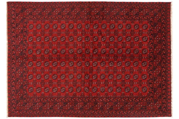 Afghan Aqcha Teppich 200x300 Handgeknüpft Rot Geometrisch Orient Kurzflor Wohnzimmer