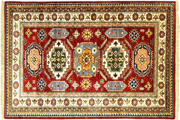 Afghan Kazak Fein 100x150 Handgeknüpft Orientteppich Rot Umrandung Wolle