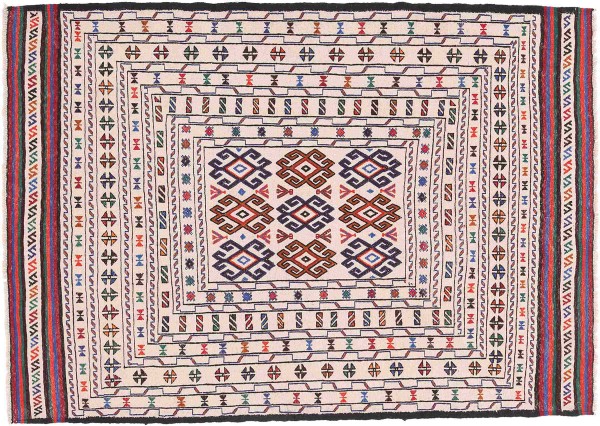 Afghan Kilim Gol Barjasta Rug 120x180 Handwoven Beige Geometric Handmade