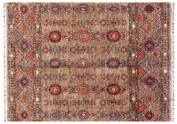Afghan Ziegler Khorjin Rug 140x200 Hand Knotted Brown Striped Orient Short Pile