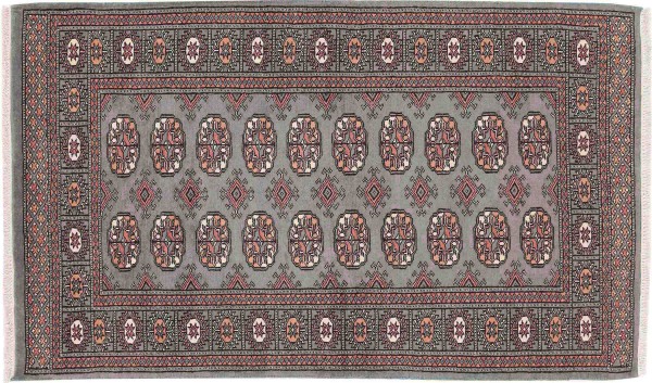 Pakistan Buchara Teppich 90x160 Handgeknüpft Grau Geometrisch Orient Kurzflor