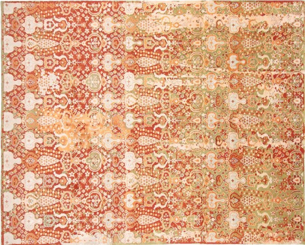 Designer carpet 240x300 hand-knotted red patterned oriental UNIKAT short pile