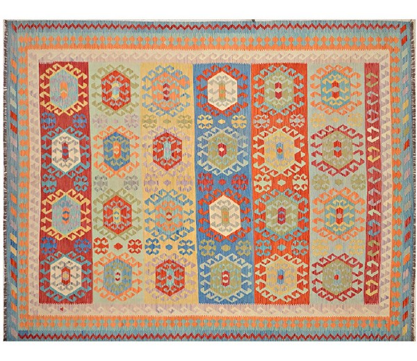Afghan Maimana Kelim Teppich 300x400 Handgewebt Bunt Geometrisch Handarbeit Gewebt