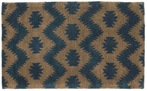 Wool carpet 90x150 blue patterned handcraft handtuft modern