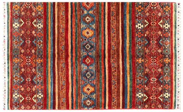 Afghan Ziegler Khorjin Rug 90x160 Hand Knotted Red Striped Orient Short Pile