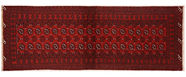 Afghan Aqcha Teppich 70x280 Handgeknüpft Läufer Rot Geometrisch Orient Kurzflor