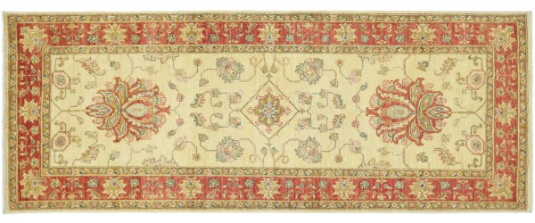 Afghan Feiner Ferahan Ziegler Teppich 90x180 Handgeknüpft Beige Floral Orient Kurzflor