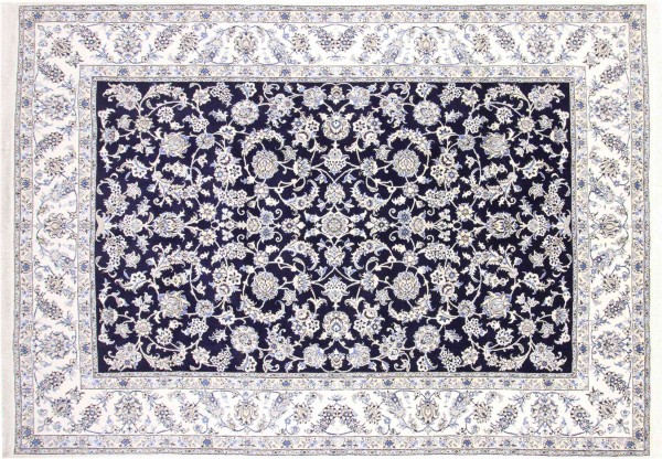 Perserteppich Nain Kashmar 240x340 Handgeknüpft Dunkelblau Floral Orientalisch UNIKAT