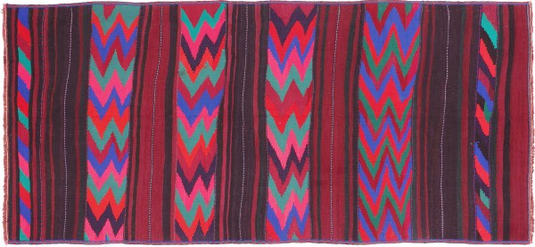 Afghan Kelim Soumakh Ghalmuri Teppich 120x270 Handgewebt Lila Streifen Handarbeit
