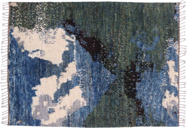 Afghan Berber Maroccan Design Carpet 140x200 Hand Knotted Blue Modern Orient Short Pile