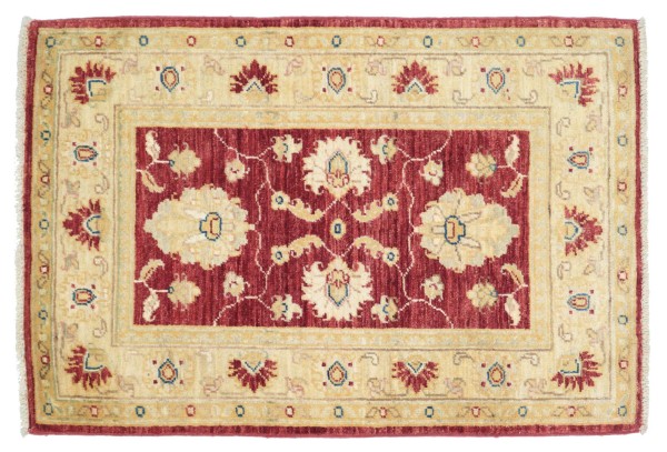 Afghan Chobi Ziegler carpet 60x90 hand-knotted red floral pattern Orient short pile