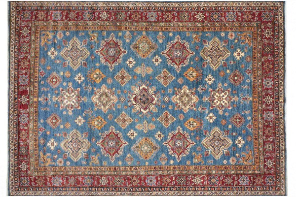 Afghan Feiner Kazak Teppich 250x300 Handgeknüpft Blau Geometrisch Orient Kurzflor