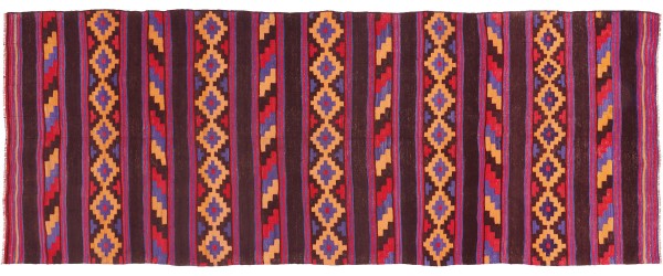 Afghan Kilim Soumakh Ghalmuri Rug 150x390 Handwoven Runner Purple Stripes