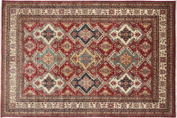 Afghan Feiner Kazak Teppich 250x300 Handgeknüpft Rot Geometrisch Orient Kurzflor