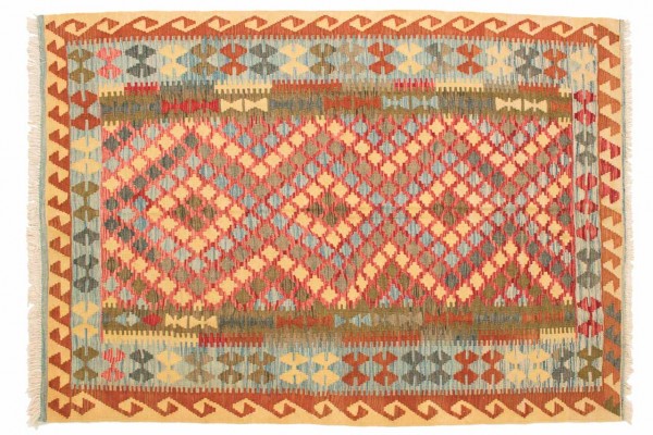 Afghan Maimana Kelim Bunt 160x230 Handgewebt Teppich Beige Geometrisch Muster