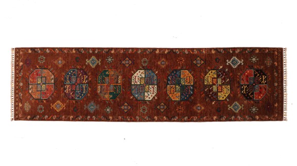 Elephant foot carpet 80x300 hand-knotted runner brown border oriental UNIKAT